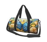 Mexpekil Bolsa de viaje plegable para gimnasio, bolsa de viaje impermeable para mujer y hombre, bolsa de equipaje de mano grande para fin de semana, Mariposa azul y flor amarilla, Talla única