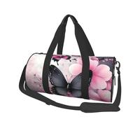 Mexpekil Bolsa de viaje plegable para gimnasio, equipaje de mano, impermeable, para deportes, baile, fin de semana, bolsa de noche, Mariposa negra y flores rosadas, Talla única