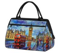 Mexpekil Bolsa deportiva de lona con diseño retro de Londres, Big Ben, bolsa grande e impermeable para viajes, para mujeres y hombres, camping, baile, yoga, fútbol y natación