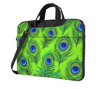 Mexpekil Bolsa impermeable para laptop, bolsa de mensajero portátil con correa para mujeres y hombres, Plumas de pavo real verde Art, 13 Inch