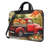 Mexpekil Bolsa impermeable para laptop, bolsa de mensajero portátil con correa para mujeres y hombres, Red Truck Harvest Pumpkins, 15.6 Inch