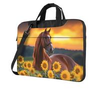 Mexpekil Bolsa impermeable para laptop, bolsa de mensajero portátil con correa para mujeres y hombres, Caballo marrón girasol, 13 Inch