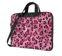 Mexpekil Bolsa para laptop para mujeres y hombres, funda portátil para laptop con correa para el hombro, funda de transporte para computadora, Estampado de leopardo rosa con purpurina, 15.6 Inch