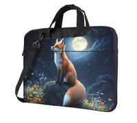Mexpekil Bolsa para laptop para mujeres y hombres, funda portátil para laptop con correa para el hombro, funda de transporte para computadora, Fox Moon Night, 15.6 Inch