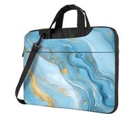 Mexpekil Bolsa para laptop para mujeres y hombres, funda portátil para laptop con correa para el hombro, funda de transporte para computadora, Llight Blu Gold Marble, 14 Inch