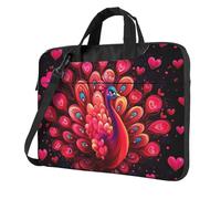 Mexpekil Bolsa para laptop para mujeres y hombres, funda portátil para laptop con correa para el hombro, funda de transporte para computadora, Pavo real rosa y rojo, 15.6 Inch