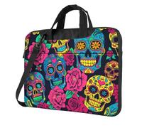 Mexpekil Bolsa para laptop para mujeres y hombres, funda portátil para laptop con correa para el hombro, funda de transporte para computadora, Smile Skulls Red Roses, 13 Inch