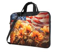 Mexpekil Bolsa para laptop para mujeres y hombres, funda portátil para laptop con correa para el hombro, funda de transporte para computadora, Bandera de Estados Unidos, flor amarilla, 15.6 Inch