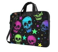 Mexpekil Bolsa para laptop para mujeres y hombres, funda portátil para laptop con correa para el hombro, funda de transporte para computadora, Estrellas de calaveras de neón, 15.6 Inch