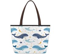 Mexpekil Bolsa reutilizable para mujer, diseño de animales marinos de dibujos animados, delfines, océano, gran capacidad, bonita bolsa de hombro para ir de compras, comestibles, trabajo, libro
