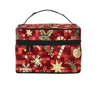 Mexpekil Bolsas de cosméticos de viaje de gran capacidad, organizador de maquillaje, bolsa de almacenamiento portátil para mujeres y niñas, Patrón rojo a cuadros navideños, Talla única