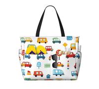 Mexpekil Bolsas de playa grandes para mujeres y hombres, impermeables, a prueba de arena, plegables, para verano, vacaciones, Colorido Cars Trucks Street, Talla única