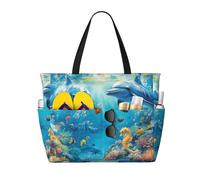 Mexpekil Bolsas de playa grandes para mujeres y hombres, impermeables, a prueba de arena, plegables, para verano, vacaciones, Delfines de escena submarina, Talla única