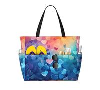 Mexpekil Bolsas de playa grandes para mujeres y hombres, impermeables, a prueba de arena, plegables, para verano, vacaciones, Corazón de amor de neón, Talla única