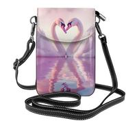 Mexpekil Bolso cruzado de cuero para mujer, bolso cruzado para teléfono, impermeable, cartera pequeña para mujer, Pink Swans Love, Talla única