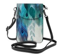 Mexpekil Bolso cruzado de cuero para mujer, bolso cruzado para teléfono, impermeable, cartera pequeña para mujer, Plumas de pavo real verde azulado para colgar, Talla única