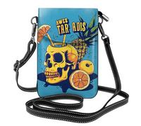 Mexpekil Bolso cruzado de cuero para mujer, bolso cruzado para teléfono, impermeable, cartera pequeña para mujer, Skull Head - Bebida de jugo de naranja, Talla única
