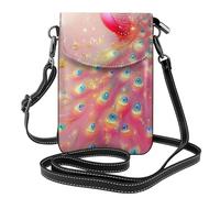Mexpekil Bolso cruzado de cuero para mujer, bolso cruzado para teléfono, impermeable, cartera pequeña para mujer, Plumas coloridas de pavo real rosa, Talla única