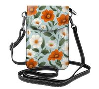 Mexpekil Bolso cruzado de cuero para mujer, bolso cruzado para teléfono, impermeable, cartera pequeña para mujer, Flores naranjas y blancas, Talla única