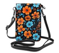Mexpekil Bolso cruzado de cuero para mujer, bolso cruzado para teléfono, impermeable, cartera pequeña para mujer, Dibujos animados de flores naranjas, Talla única