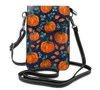 Mexpekil Bolso cruzado de cuero para mujer, bolso cruzado para teléfono, impermeable, cartera pequeña para mujer, Calabazas naranjas y hojas verdes, Talla única