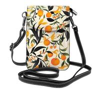 Mexpekil Bolso cruzado de cuero para mujer, bolso cruzado para teléfono, impermeable, cartera pequeña para mujer, Rama de hojas naranjas, Talla única