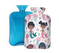 Mexpekil Bonita bolsa de agua caliente con funda, diseño de sirena, medusas y estrellas de mar, bolsa de agua caliente de PVC de 2 L para aliviar el dolor, pies, espalda, calor