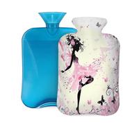 Mexpekil Bonita bolsa de agua caliente de PVC de 2 litros con tapa, diseño de mariposa de hadas rosadas para aliviar el dolor, pies, espalda, calor