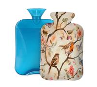 Mexpekil Bonita bolsa de agua caliente de PVC de 2 litros con tapa, diseño de mariposa y pájaro rosa para aliviar el dolor, pies, espalda, calor