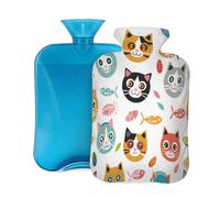 Mexpekil Bonita botella de agua caliente con diseño de cabeza de gato con tapa, bolsa de agua caliente de PVC de 2 L para aliviar el dolor, pies, espalda, calor