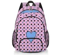 Mexpekil Bonita mochila escolar grande con corazones negros y azules rosados, mochila escolar grande para niñas, niños, mochila impermeable para laptop, para mujeres y hombres, mochila ligera para