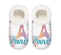 Mexpekil Bonjour Paris - Pantuflas de casa de la Torre Eiffel para mujer y hombre, de espuma viscoelástica, calcetines, multicolor, 6/6.5 UK Wide