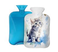 Mexpekil Botella de agua caliente con diseño de mariposa de gato con tapa, bolsa de agua caliente de PVC de 2 litros para aliviar el dolor, pies, espalda, calor