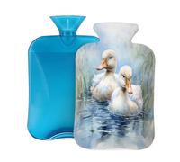 Mexpekil Botella de agua caliente con diseño de pato de acuarela con funda, bolsa de agua caliente de PVC de 2 litros para aliviar el dolor, pies, espalda, calor