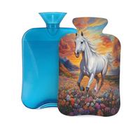 Mexpekil Botella de agua caliente con funda de franela suave, bolsa grande de agua caliente de 2 litros para aliviar el dolor, manos cálidas, pies y cuerpo, regalo ideal para adultos y niños (caballo