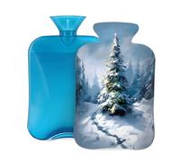 Mexpekil Botella de agua caliente con funda de franela suave, bolsa grande de agua caliente de 2 litros para aliviar el dolor, manos cálidas, pies y cuerpo, regalo ideal para adultos y niños (árbol de