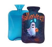 Mexpekil Botella de agua caliente con funda de franela suave, bolsa grande de agua caliente de 2 litros para aliviar el dolor, manos cálidas, pies y cuerpo, regalo ideal para adultos y niños (fantasma