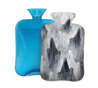 Mexpekil Botella de agua caliente con funda de franela suave, bolsa grande de agua caliente de 2 litros para aliviar el dolor, manos cálidas, pies y cuerpo, regalo ideal para adultos y niños (fantasma