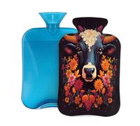 Mexpekil Botella de agua caliente con funda de franela suave, bolsa grande de agua caliente de 2 litros para aliviar el dolor, manos cálidas, pies y cuerpo, regalo ideal para adultos y niños (flores