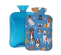 Mexpekil Botella de agua caliente con funda de franela suave, bolsa grande de agua caliente de 2 litros para aliviar el dolor, manos cálidas, pies y cuerpo, regalo ideal para adultos y niños (perros