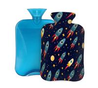 Mexpekil Botella de agua caliente con funda de franela suave, bolsa grande de agua caliente de 2 litros para aliviar el dolor, manos cálidas, pies y cuerpo, regalo ideal para adultos y niños (naves