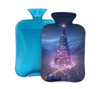 Mexpekil Botella de agua caliente con funda de franela suave, bolsa grande de agua caliente de 2 litros para aliviar el dolor, manos cálidas, pies y cuerpo, regalo ideal para adultos y niños (árbol de