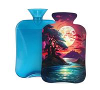 Mexpekil Botella de agua caliente con funda de franela suave, bolsa grande de agua caliente de 2 litros para aliviar el dolor, manos cálidas, pies y cuerpo, regalo ideal para adultos y niños (noche de