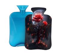 Mexpekil Botella de agua caliente con funda de franela suave, bolsa grande de agua caliente de 2 litros para aliviar el dolor, manos cálidas, pies y cuerpo, regalo ideal para adultos y niños (luna