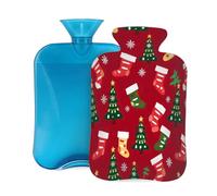 Mexpekil Botella de agua caliente con funda de franela suave, bolsa grande de agua caliente de 2 litros para aliviar el dolor, manos cálidas, pies y cuerpo, regalo ideal para adultos y niños (medias