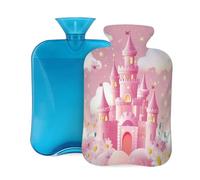 Mexpekil Botella de agua caliente con funda de franela suave, bolsa grande de agua caliente de 2 litros para aliviar el dolor, manos cálidas, pies y cuerpo, regalo ideal para adultos y niños (castillo