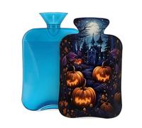 Mexpekil Botella de agua caliente con funda de franela suave, bolsa grande de agua caliente de 2 litros para aliviar el dolor, manos cálidas, pies y cuerpo, regalo ideal para adultos y niños (castillo