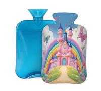 Mexpekil Botella de agua caliente con funda de franela suave, bolsa grande de agua caliente de 2 litros para aliviar el dolor, manos cálidas, pies y cuerpo, regalo ideal para adultos y niños (castillo