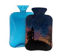Mexpekil Botella de agua caliente con funda de franela suave, bolsa grande de agua caliente de 2 litros para aliviar el dolor, manos cálidas, pies y cuerpo, regalo ideal para adultos y niños (noche de