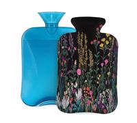 Mexpekil Botella de agua caliente con funda de franela suave, bolsa grande de agua caliente de 2 litros para aliviar el dolor, manos cálidas, pies y cuerpo, regalo ideal para adultos y niños (flores